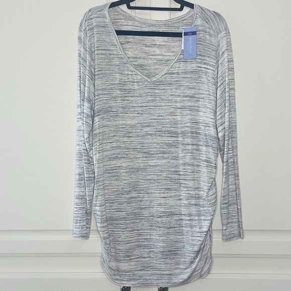 Motherhood Maternity Plus Size Long Sleeve Side Ruched Grey Spacedye Shi… - Picture 3 of 7